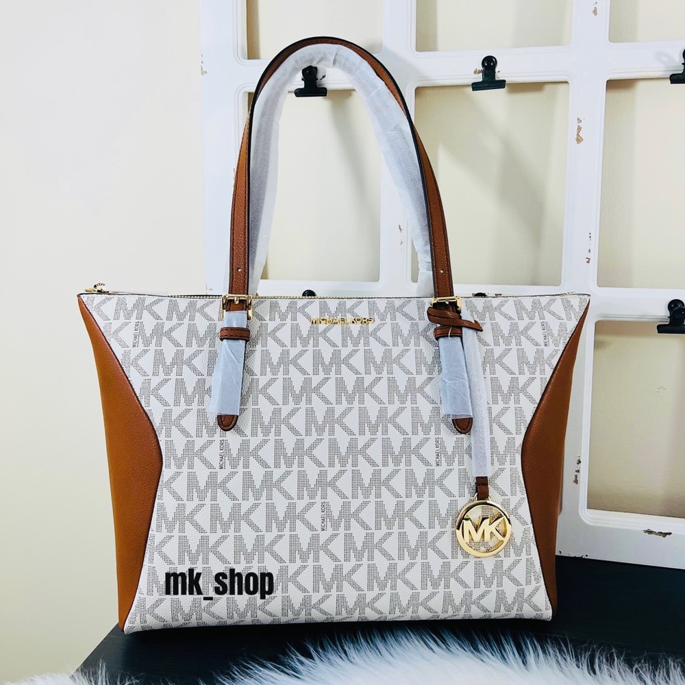 Michael Kors Coraline Large Logo and Leather Tote Bag - Picture 1 of 13